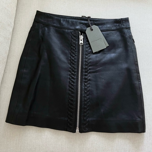 ALLSAINTS Willow Leather Front Zip Mini Skirt - Picture 2 of 7
